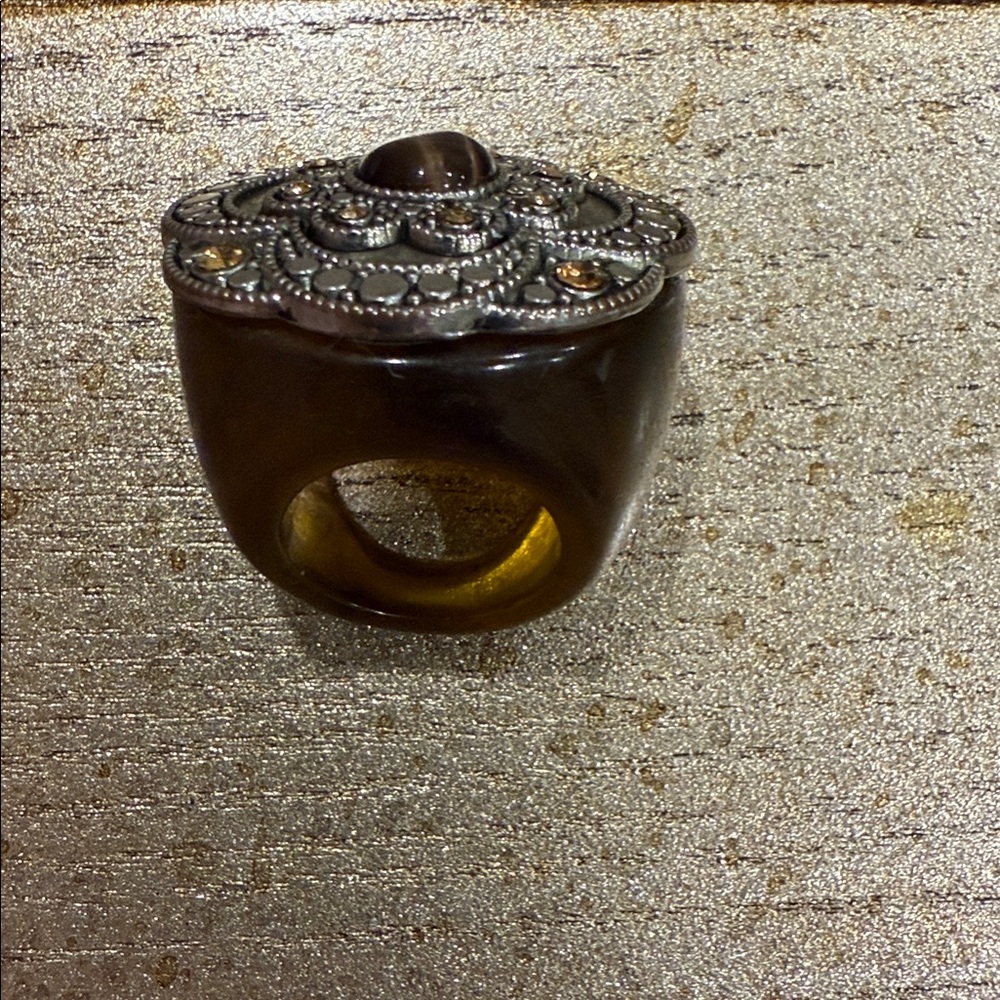 Brown And Silver Statement Ring - image 2